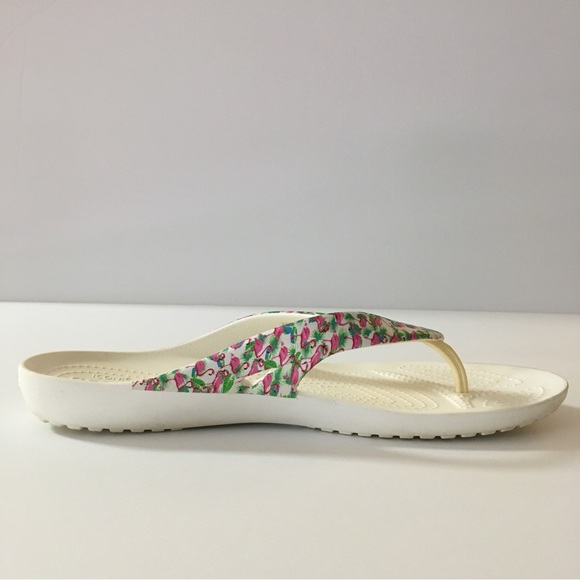 Crocs Ionic Comfort Kadee II White Flamingo Flip Flops Sandals Women's Size 10 - Picture 8 of 16